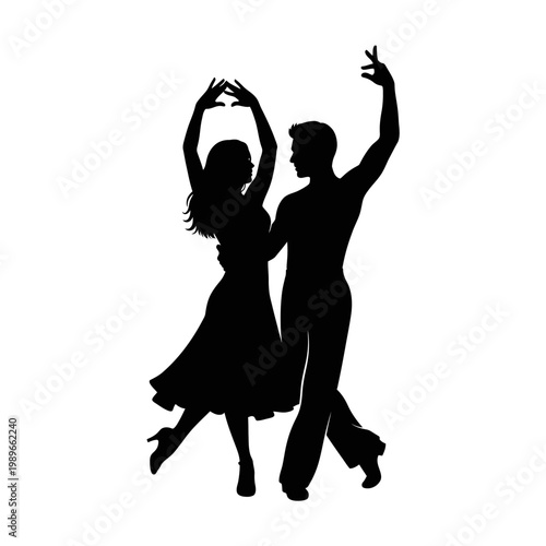 Black silhouette dance couple, ballroom dance vector, romantic tango illustration, dancing man and woman isolated on White Background vector eps silhouette