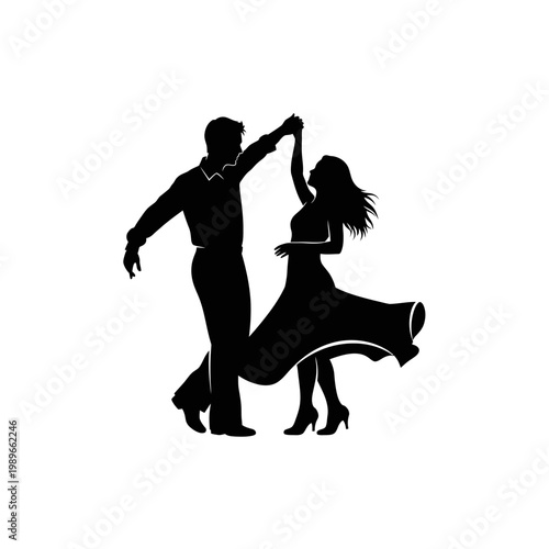 Black silhouette dancing couple, ballroom dance, tango, waltz, romantic vector illustration isolated on White Background vector eps silhouette