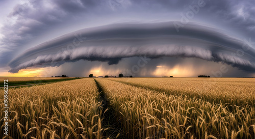 Dramatic storm clouds over open countryside lightning strike