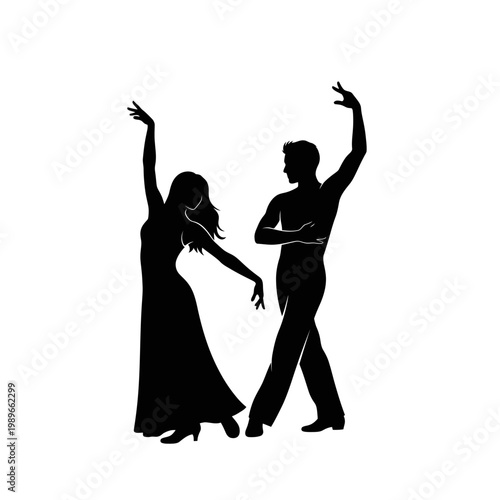 Dancing couple, ballroom dance, silhouette illustration, black vector icons, romantic partners isolated on White Background vector eps silhouette