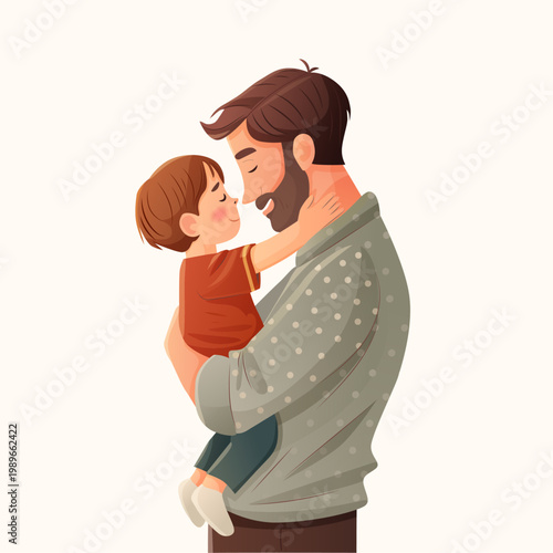 Father holding son, family love and parenting concept