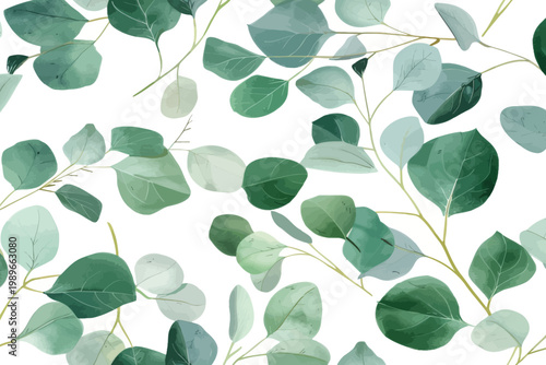 Elegant Watercolor Eucalyptus Leaves and Branches Botanical Pattern Background