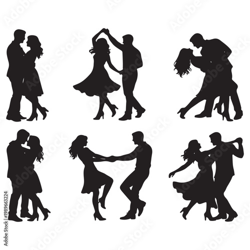 Happy Couple Dancing Silhouettes – Romantic Vector Collection