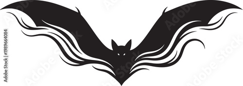 Phantom Winged Nocturne Silhouette Shadow Bat with Fluid Gothic Trails, Dark Night Creature Vector Illustration