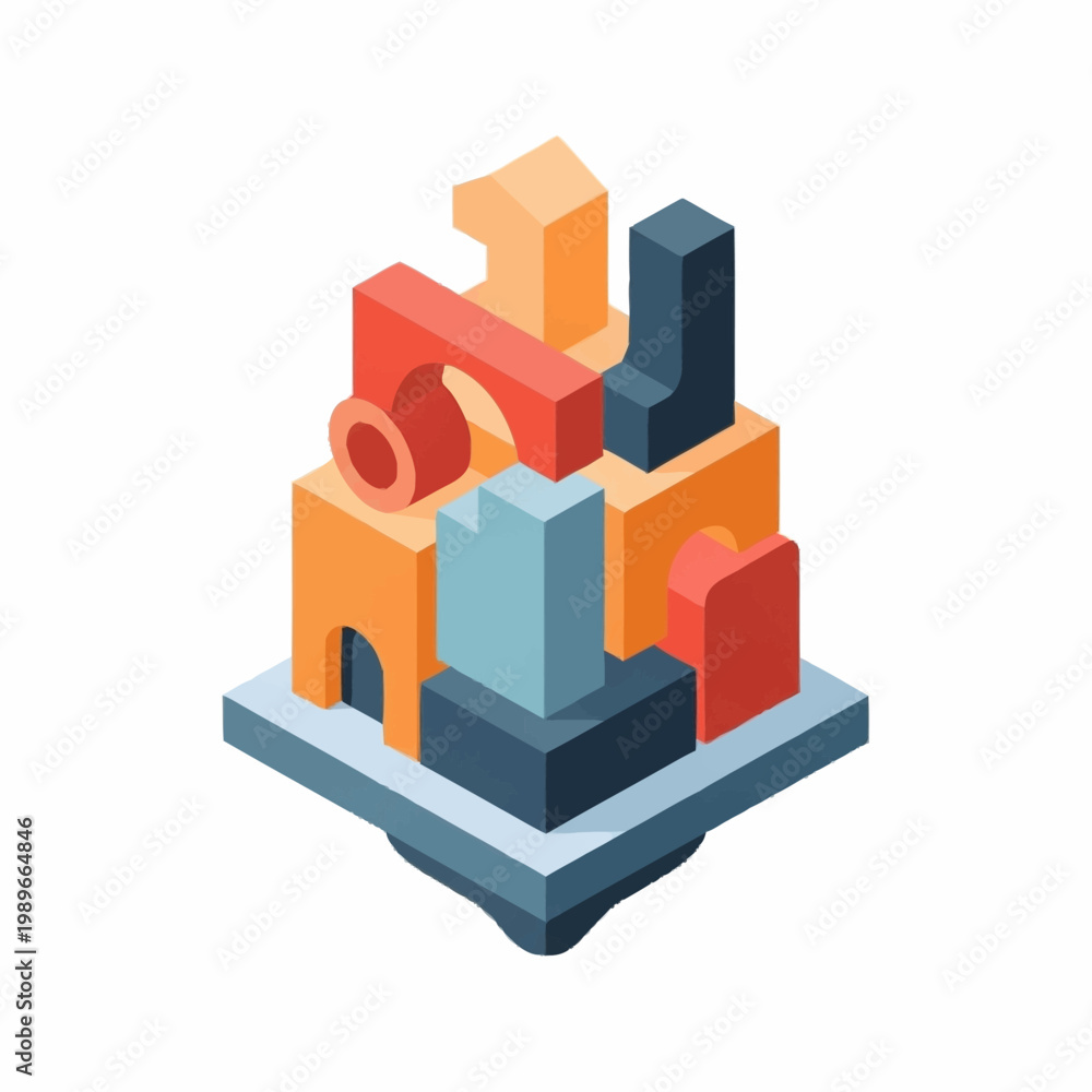 Fototapeta premium Abstract geometric construction blocks forming a tower.