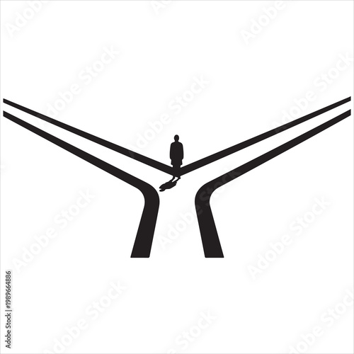 A solitary figure stands at a diverging crossroads, contemplating a significant decision or life choice