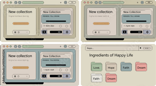 mockup of four ecommerce product page templates with pastel colors design