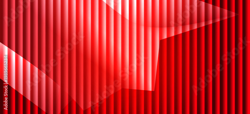 Canvas Print Vibrant red abstract background with vertical illuminated lines and translucent geometric shapes creating modern striped pattern with light and shadow interplay