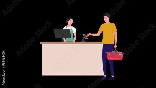 A stock animation video of Grocery Bill Payment using credit card with an alpha