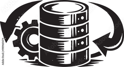 Database storage system with circular arrows indicating data processing flow