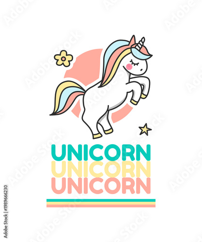 Cute Unicorn Cartoon Design | Kawaii Rainbow Magical Animal, Pastel Fantasy Illustration, Nursery Wall Art, Girly Aesthetic Unicorn Print, Sticker, Logo, Premium Design