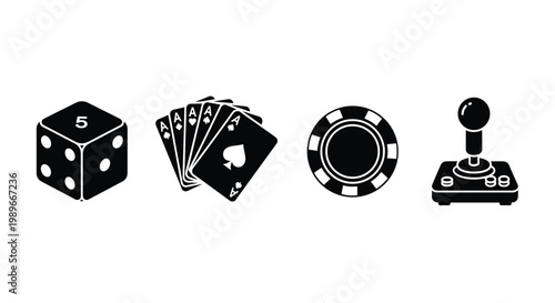 Black and white casino gaming icons.