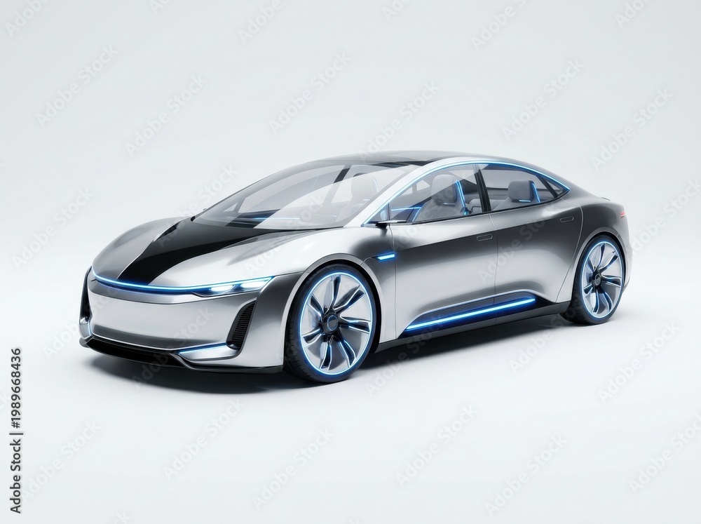 Naklejka premium Electric car model, clean transport element, isolated on white background 