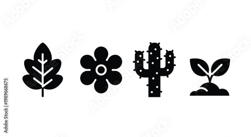 Black silhouettes of various plants icons.