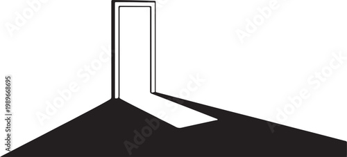 A bright, open doorway casting a long shadow, symbolizing opportunity, new beginnings, and the unknown path ahead