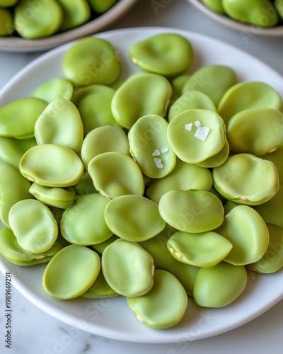 Fresh Lima Beans Artfully Arranged on a White Plate