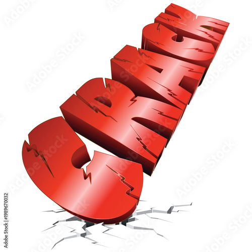 'CRACK' Conceptual 3d Text Vector Object Design falling on the floor and breaking it. Vector EPS editable file  
