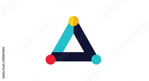 Modern geometric triangle logo with colorful circular dots at each corner vertex for corporate or creative brand.