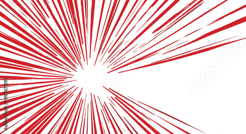 Bright red radial speed lines exploding from a central point to create a sense of motion, impact, and energy.
