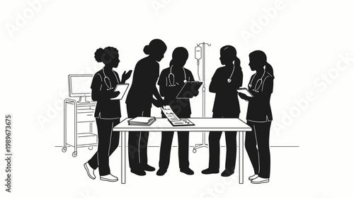 Medical team collaboration in a hospital setting.