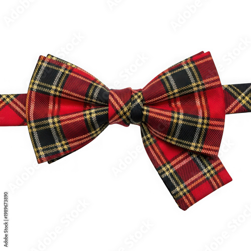 Elegant plaid bow tie crafted from vibrant red and black fabric