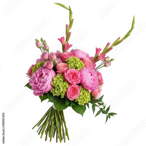 Elegant bouquet of pink orchids with white accents and greenery