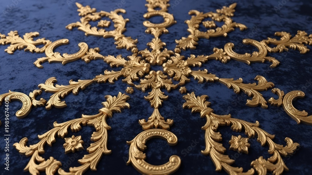 Obraz premium A close-up view of an intricately designed gold pattern on a dark blue background