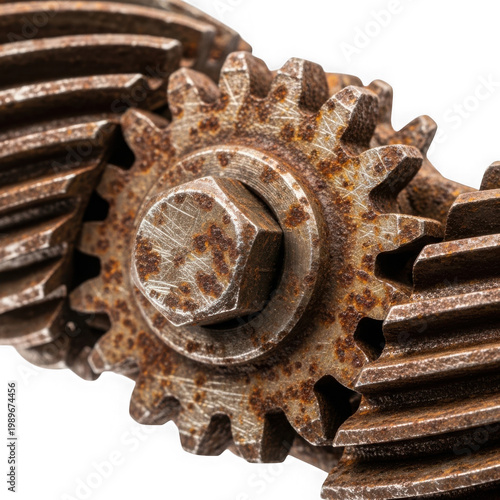 Antique brass gear with central decorative emblem and intricate detailing