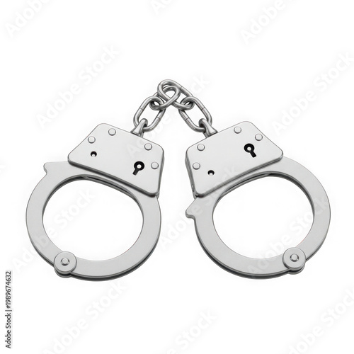 A pair of handcuffs connected by a short metal chain