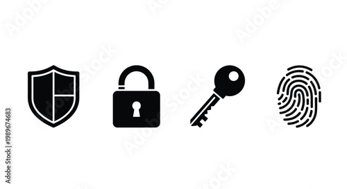 Security icons with shield key lock.