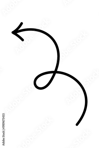 Hand-drawn thin line swirl arrow, minimal ink cursive loop curve. Elegant sketch-style directional doodle, clean isolated PNG for icons, UI/UX, web design, infographics, presentations, social media
