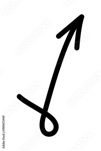 Hand drawn loop upward arrow PNG. Chunky curved arrow with circular base, sketch style directional symbol for growth, navigation, UI, diagrams, charts, presentation, infographics, and creative design