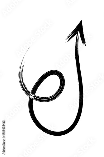 Hand drawn loop arrow PNG, brush swirl curved arrow with circular loop. Sketch style directional graphic for navigation, UI, branding, diagrams, journaling, and creative design projects. High-res PNG