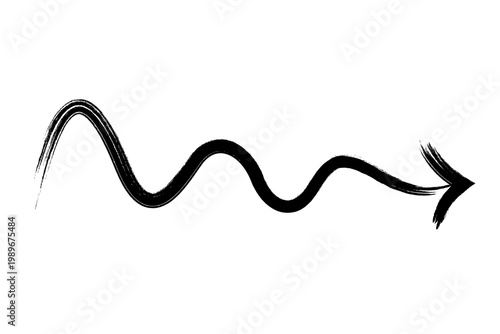 Hand drawn wavy arrow PNG, zigzag flowing horizontal arrow. Textured brush stroke directional line for navigation, UI, diagrams, infographics, branding, presentation, post and creative design elements