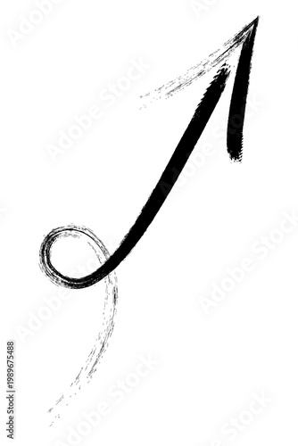 Hand drawn grunge arrow PNG, rough brush curved upward arrow with textured tail, sketch style directional symbol for design, UI, posters, stickers, branding, social media, creative layouts. High-res