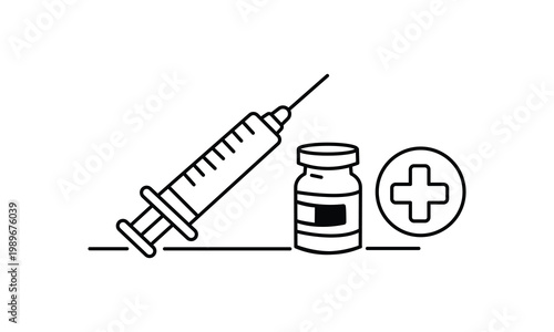 Syringe Vial Healthcare Vector Icon Set