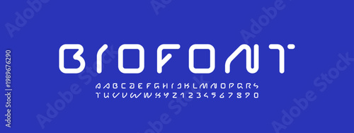 Technical future font, trendy digital cyber alphabet, letters from A, B, C, D, E, F, G, H, I, J, K, L, M, N, O, P, Q, R, S, T, U, V, W, X, Y, Z and numbers from 0, 1, 2, 3, 4, 5, 6, 7, 8, 9 for design