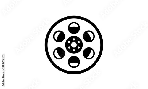 Minimalist black film reel vector graphic icon design