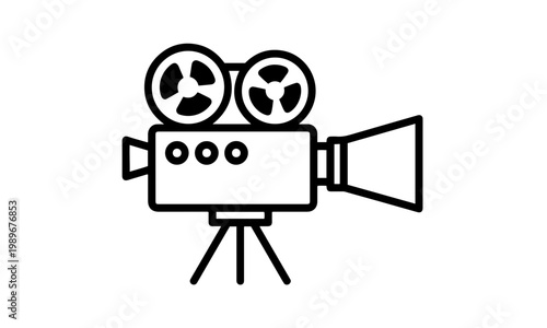 Simple black and white retro film camera vector illustration