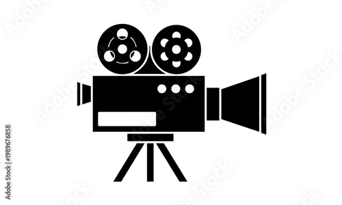 Black silhouette of classic cinema movie camera icon