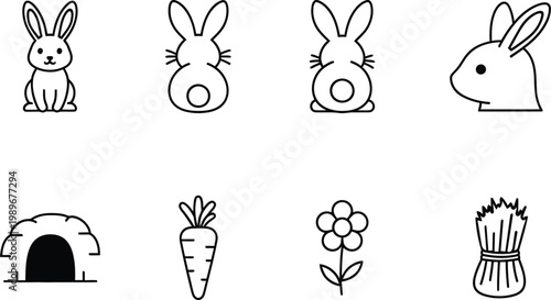 Canvas Print Charming easter bunny and garden elements hand drawn sketch collection