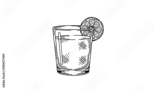 Minimal daiquiri cocktail engraving icon with lime black and white vector illustration isolated on white