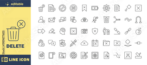 A collection of editable line icons depicting various delete and cancel symbols