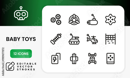 baby toys icon set. Professional baby toys sleek line icon bundle with cute toy elements, simple icon style for infant playtime and development concepts