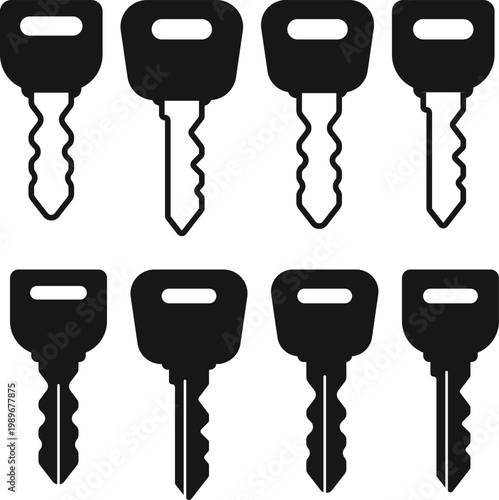 Car Key Icon Set. Keyless entry and vehicle access sign. Vehicle Remote Symbols. Central locking and vehicle protection sign. Smart car key and fob icons
