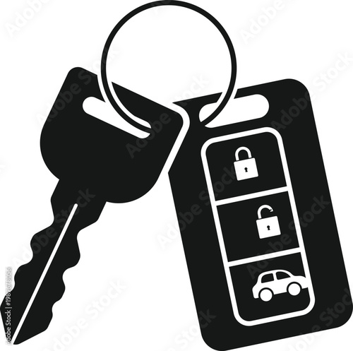 Car Key Icon Set. Vehicle Remote Symbols. Central locking and vehicle protection sign. Smart car key and fob icons. Modern web policy design
