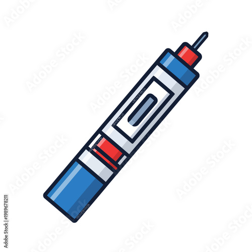 Epinephrine auto-injector pen in flat design style, medical vector illustration.