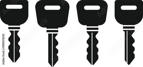 Car Key Icon Set. Automotive remote and security symbols. Digital car key and unlock symbol. Keyless entry and vehicle access sign
