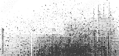 Abstract Black and White Grunge Halftone Texture Vector with Grit and Splatter Elements for Graphic Design Projects
