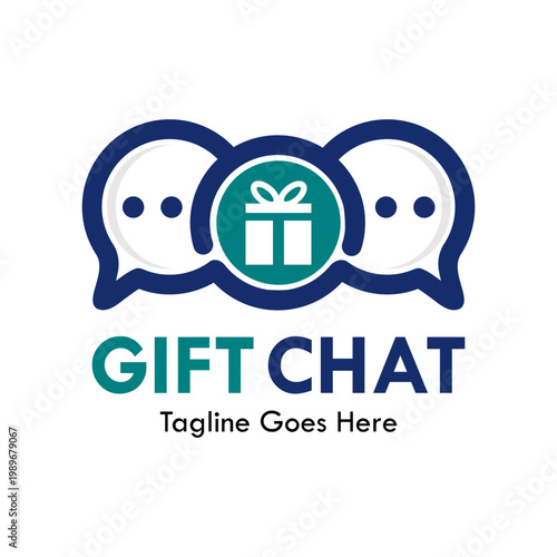 Modern gift chat logo design featuring speech bubbles and a present icon. Professional vector branding for social commerce, rewards apps, and online gift delivery services.
